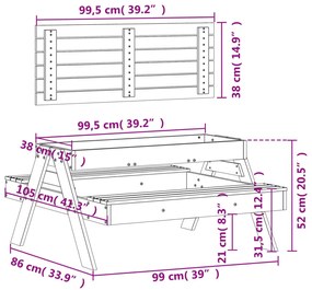 Τραπέζι Πικνίκ με Αμμοδόχο Παιδικό από Μασίφ Ξύλο Πεύκου - Καφέ