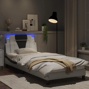 vidaXL Πλαίσιο Κρεβατιού με LED Λευκό/Μαύρο 90x190εκ. Συνθετικό Δέρμα