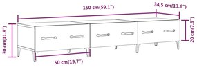 Έπιπλο Τηλεόρασης Γκρι Σκυροδέματος 150x34,5x30 εκ. Επεξ. Ξύλο - Γκρι