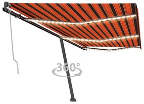 Τέντα Αυτόματη με LED&amp;Αισθητ. Ανέμου Πορτοκαλί/Καφέ 600x300 εκ.