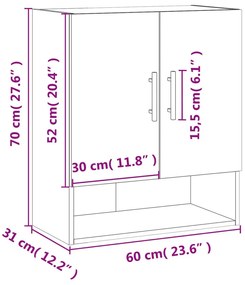 Ντουλάπι Τοίχου Γυαλιστερό Λευκό 60x31x70 εκ Επεξεργασμένο Ξύλο - Λευκό