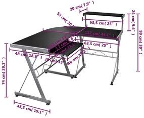 Γραφείο Υπολογιστή Γωνιακό Μαύρο 132x112x99 εκ. Επεξ. Ξύλο - Μαύρο