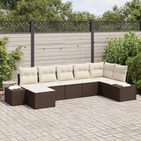 vidaXL Σετ Κήπου 7 τεμαχίων με Καφέ Μαξιλάρια από Poly Rattan
