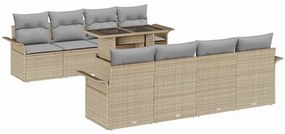 vidaXL Σετ Καναπέ Κήπου με μαξιλάρι 9 pcs Μπεζ Πολυ ράταν