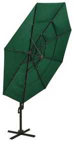 Ομπρέλα 4 Επιπέδων Πράσινη 3 x 3 μ. με Ιστό Αλουμινίου - Πράσινο