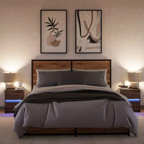 vidaXL Κομοδίνα με Φώτα LED 2 τεμ. Καφέ Δρυς από Επεξεργασμένο Ξύλο