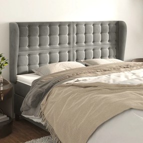 Κεφαλάρι με Πτερύγια Ανοιχτό Γκρι 163x23x118/128 εκ. Βελούδινο - Γκρι