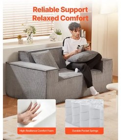 VEVOR Loveseat Sofa 63 in 2-Seats Small Corduroy Couch No Assembly Required Gray