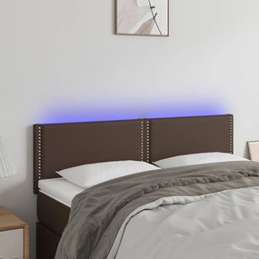 Κεφαλάρι Κρεβατιού LED Καφέ 144x5x78/88 εκ. από Συνθετικό Δέρμα - Καφέ