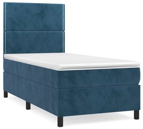 vidaXL Κρεβάτι Boxspring με Στρώμα Σκούρο Μπλε 90x200 εκ. Βελούδινο