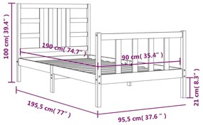 Σκελετός Κρεβ. Χωρίς Στρώμα Λευκό 90x190 εκ Μασίφ Πεύκο - Λευκό