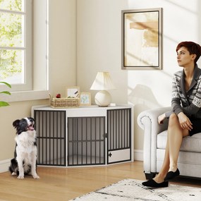 Κλουβί σκύλου PawHut, κουτί διαμονής για μικρούς και μεσαίους σκύλους, κουτί κατοικίδιου, πόρτα τροφοδοσίας, MDF, μέταλλο, λευκό