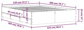 Πλαίσιο Κρεβατιού με συρτάρια Γκρι sonoma 120x200εκ. Επεξ. Ξύλο - Γκρι