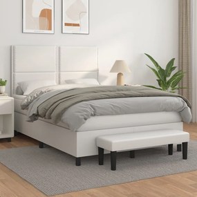 Κρεβάτι Boxspring με Στρώμα Λευκό 140x190εκ.από Συνθετικό Δέρμα