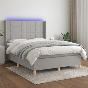 Κρεβάτι Boxspring με Στρώμα & LED Αν.Γκρι 140x190εκ. Υφασμάτινο
