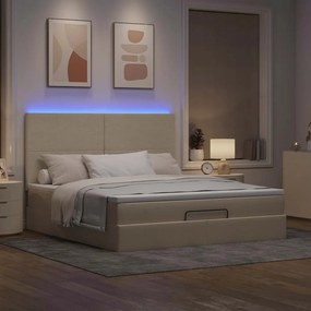 VidaXL Οθωμανικό κρεβάτι με στρώμα & LEDs Cream 160x200cm ύφασμα