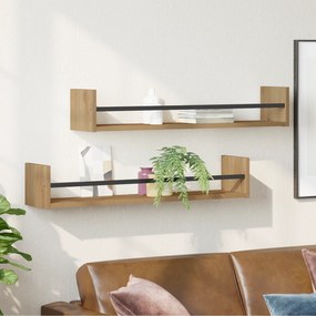 vidaXL Επιτοίχια Ράφια 2 τεμ από Καρυδιά 80x16x14 εκ Επεξεργασμένο Ξύλο