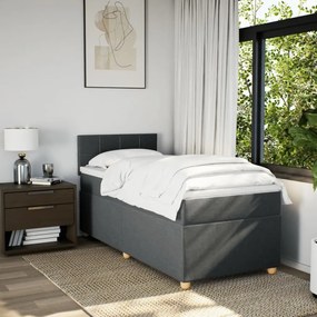 vidaXL Κρεβάτι Boxspring με Στρώμα Σκούρο Γκρι Single Υφασμάτινα