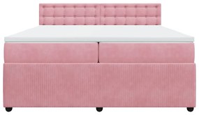 vidaXL Κρεβάτι Boxspring με Στρώμα Ροζ 200x200 εκ. Βελούδινο
