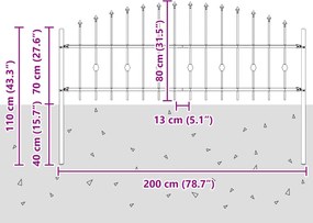 vidaXL Φράχτης με Σπίθες Asten Μαύρο