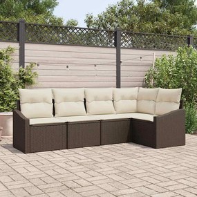 vidaXL Σέτ φαγητού για κήπο με μαξιλάρι 5 pcs Καφέ, Κρέμα