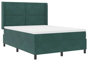 vidaXL Κρεβάτι Box Spring LED με Στρώμα Πράσινο 140 x 190 cm Βελούδο