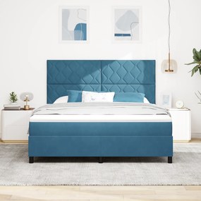 vidaXL Κρεβάτι με Στρώμα & LED Σκούρο Μπλε 180x200 cm Βελούδο