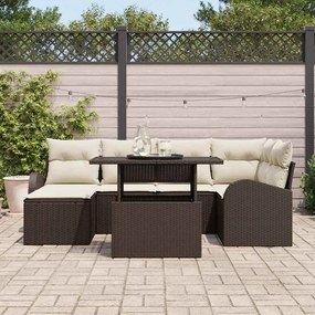 vidaXL Σετ Καναπέ Κήπου με μαξιλάρι 7 pcs Καφέ και κρεμ