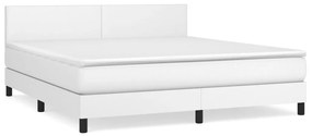 vidaXL Κρεβάτι Boxspring με Στρώμα Λευκό 180x200 εκ. Συνθετικό Δέρμα