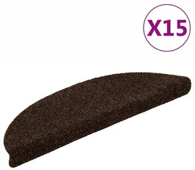 vidaXL Πατάκια Σκάλας Αυτοκόλλητα 15 τεμ Καφέ 56x17x3 εκ. Βελονιασμένο