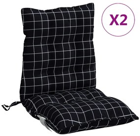 vidaXL Μαξιλάρια Καρέκλας Χαμηλή Πλάτη 2 τεμ. Μαύρο Καρό Ύφασμα Oxford