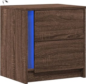 vidaXL Κομοδίνο με Φώτα LED Καφέ Δρυς Επεξεργασμένο Ξύλο