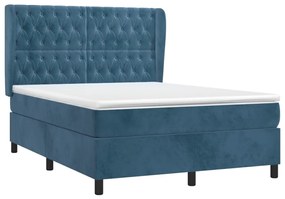 Κρεβάτι Boxspring με Στρώμα Σκούρο Μπλε 140x200 εκ. Βελούδινο - Μπλε