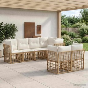 vidaXL Σειρά Καναπέ Εξωτερικού με μαξιλάρι 7 pcs Φυσικό Πολυεστέρας