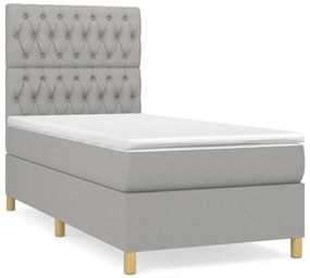 Κρεβάτι Boxspring με Στρώμα Ανοιχτό Γκρι 90x190 εκ. Υφασμάτινο - Γκρι