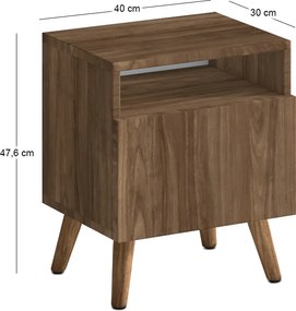 Κομοδίνο Sole Megapap χρώμα καρυδί 40x30x47,6εκ.