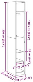 Ντουλάπα Καπνιστή Δρυς 30x50x200 εκ. από Επεξεργασμένο Ξύλο - Καφέ