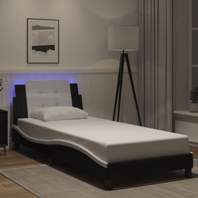 vidaXL Πλαίσιο Κρεβατιού με LED Χωρίς Στρώμα Zadar Μαύρο/Λευκό 90x190 εκ.