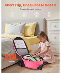 VEVOR Ride-on Luggage 20-inch Kids Scooter Suitcase with Flash Wheels Pink