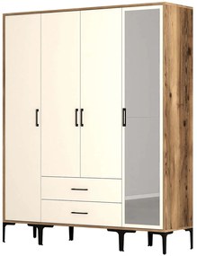 Ντουλάπα Τετράφυλλη Kumsal 845HCT5496 160x47,5x201,4cm Walnut-Cream Τετράφυλλη