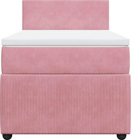 vidaXL Κρεβάτι Boxspring με Στρώμα Ροζ 90x200 εκ. Βελούδινο