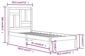 vidaXL Σκελετός Κρεβατιού Χωρίς Στρώμα 90x190 εκ Μασίφ Ξύλο Πεύκου