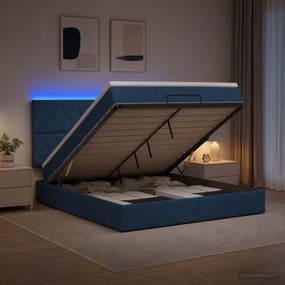vidaXL Κρεβάτι Ottoman με Στρώμα και LED Μπλε 140 x 200 cm Ύφασμα