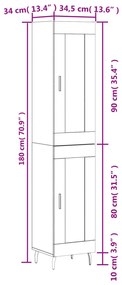 Ντουλάπι Μαύρο 34,5 x 34 x 180 εκ. από Επεξεργασμένο Ξύλο - Μαύρο