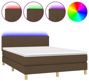 vidaXL Κρεβάτι Boxspring με Στρώμα &amp; LED Σκ.Καφέ 140x200 εκ Υφασμάτινο