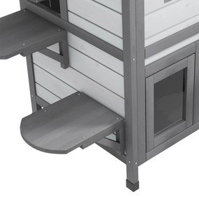 PawHut Σπίτι Γάτας, 2 Επίπεδα, Ανθεκτικό στις Καιρικές Συνθήκες, 99,5 x 76 x 91 cm, Λευκό + Γκρι