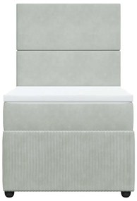 vidaXL Κρεβάτι Boxspring με Στρώμα Ανοιχτό Γκρι 90x190 εκ. Βελούδινο