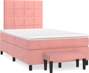 vidaXL Κρεβάτι Boxspring με Στρώμα Ροζ 120x190 εκ. Βελούδινο