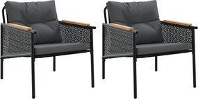 vidaXL Καρέκλες Κήπου 2 τεμ. Μαύρες με Μαξιλάρια