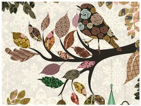 Φωτοταπετσαρία - Tree branch with bird (patchwork) 350x270